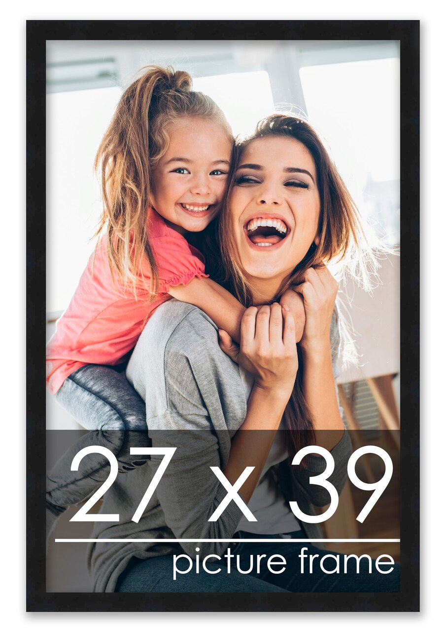27x39 Solid Wood Picture Frame with UV-Resistant Acrylic & Acid-Free Backing, Available in 6 Finishes: Matte Black, Matte White, Metallic Bronze, Silver, Natural Wood Grain & Mahogany